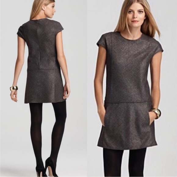 Theory • Olpia Harlequin Dress grey metallic tweed shift drop waist cap sleeve - Picture 1 of 11